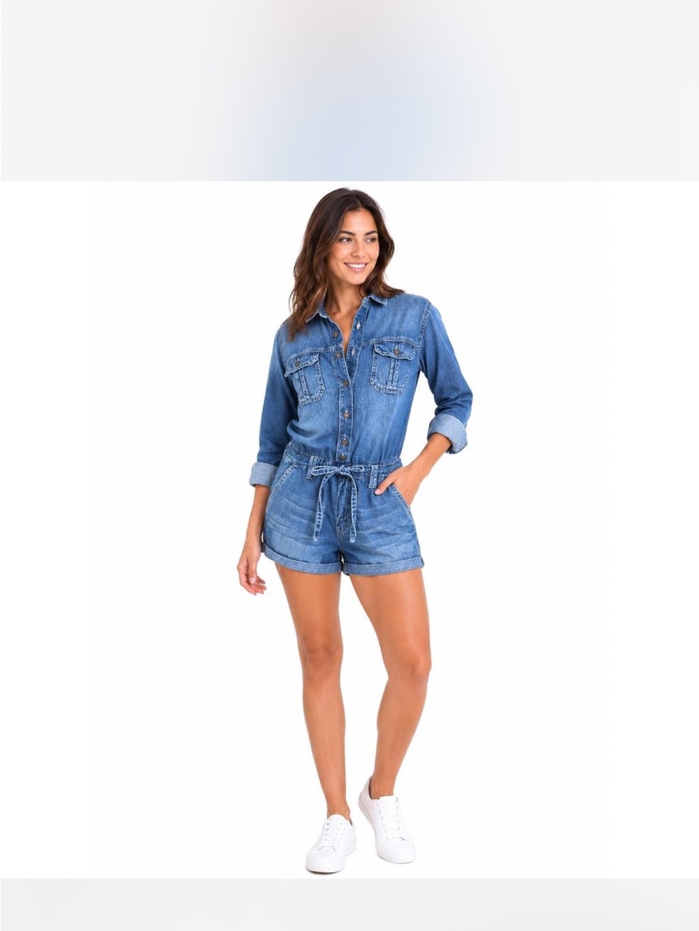 Abercrombie & Fitch Chambray Denim Romper Drawstring Waist Size Large